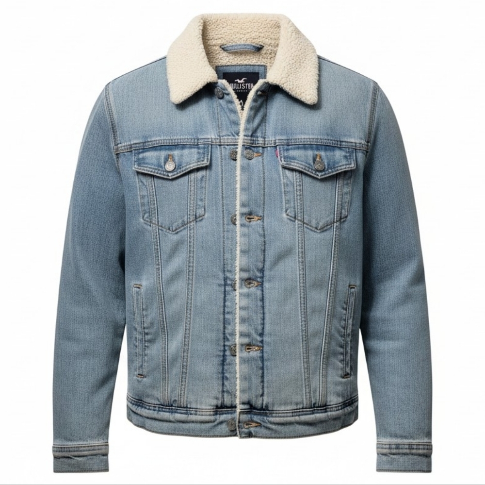 Hollister California Men's Sherpa-Lined Denim Trucker Jacket size MED